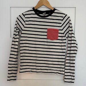 ASOS Black and White Striped Long Sleeve Tee with Red Pocket